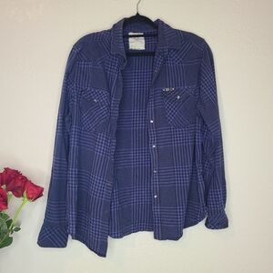 G:21 Blue Plaid Cotton Flannel L